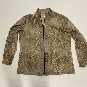 Chico’s Brown Loepard Print Women’s Top Long Sleeve Full Zipper 2 Pocket…